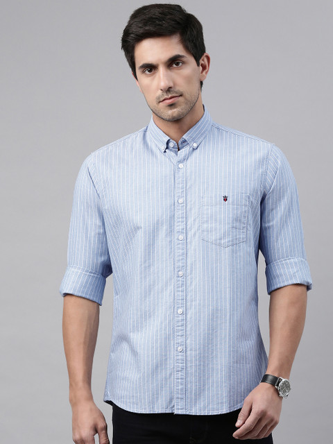 

Louis Philippe Jeans Men Blue & White Slim Fit Striped Casual Shirt