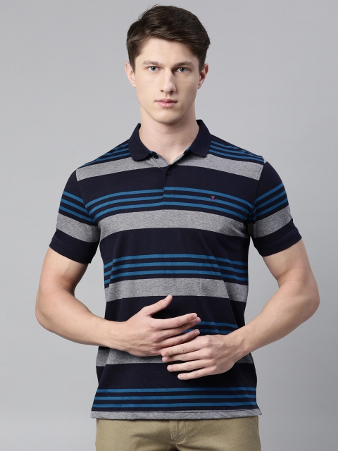 

Louis Philippe Sport Men Blue Pure Cotton Striped Polo Collar Pure Cotton T-shirt