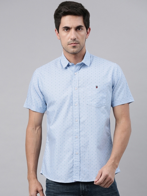 

Louis Philippe Jeans Men Blue Printed Pure Cotton Slim Fit Casual Shirt