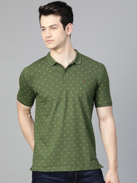 

Louis Philippe Sport Men Olive Green & Mustard Yellow Printed Polo Collar T-shirt