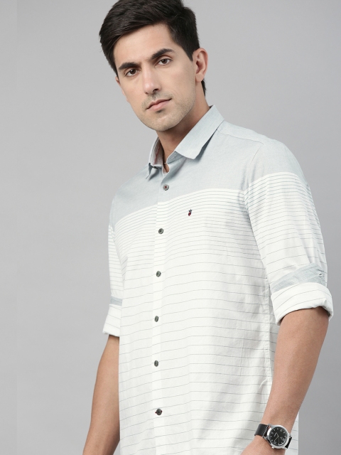 

Louis Philippe Sport Men Grey & White Slim Fit Striped Casual Shirt