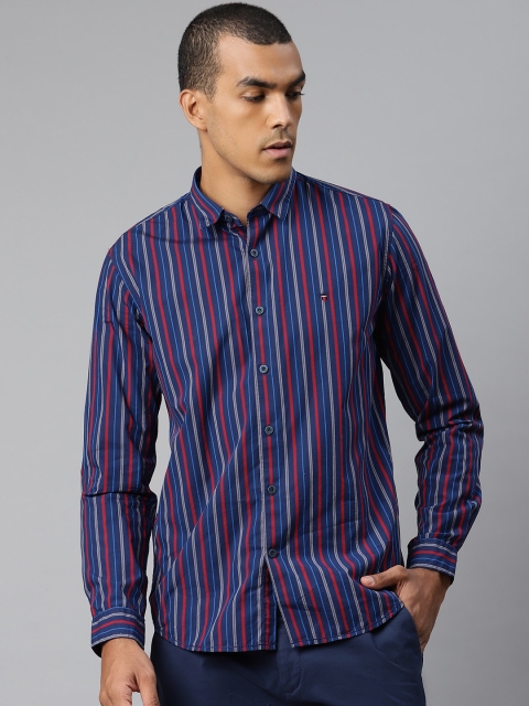 

Louis Philippe Sport Men Navy Blue & Red Slim Fit Striped Pure Cotton Casual Shirt