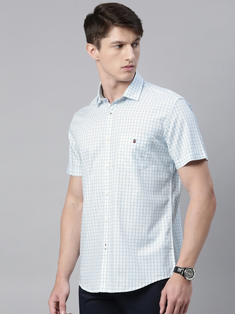 

Louis Philippe Sport Men White & Blue Pure Cotton Slim Fit Checked Casual Shirt