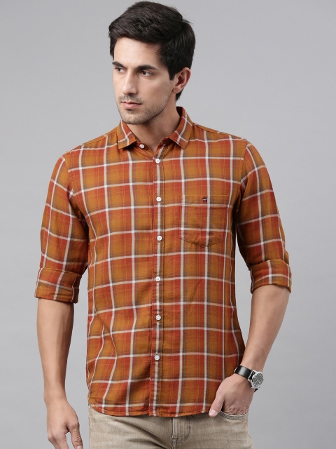 

Louis Philippe Jeans Men Orange & White Super Slim Fit Checked Casual Shirt