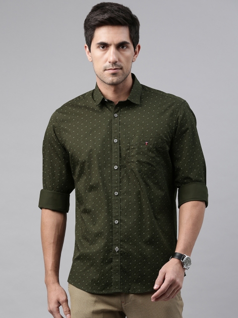 

Louis Philippe Sport Men Olive Green Pure Cotton Slim Fit Micro Ditsy Printed Casual Shirt