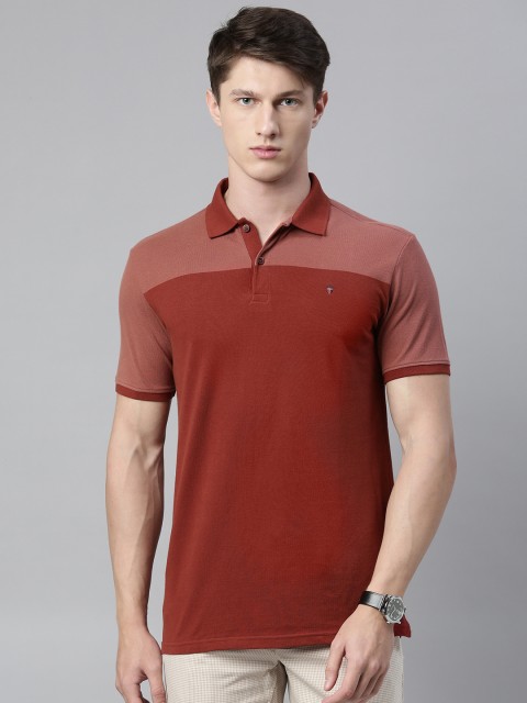 

Louis Philippe Sport Men Maroon Pure Cotton Colourblocked Polo Collar T-shirt