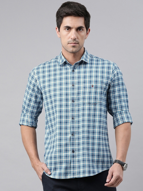 

Louis Philippe Sport Men White & Blue Pure Cotton Slim Fit Checked Casual Shirt