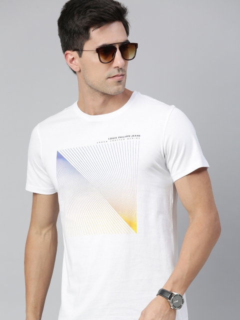 

Louis Philippe Jeans Men White & Blue Printed Round Neck T-shirt