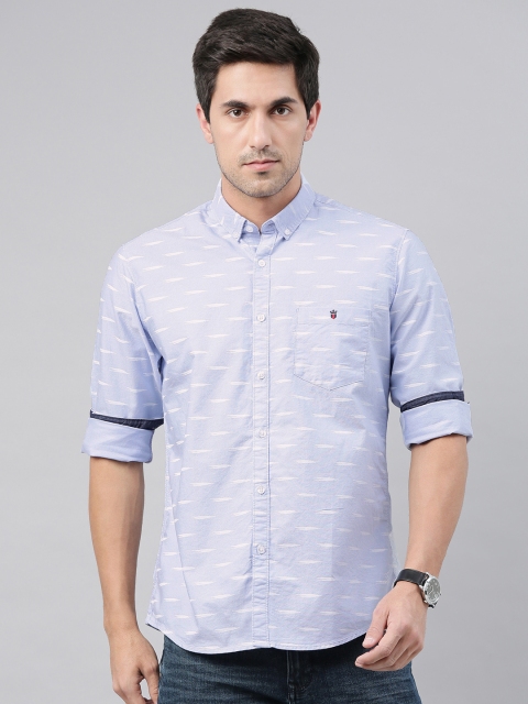 

Louis Philippe Jeans Men Blue & White Slim Fit Abstract Print Cotton Shirt
