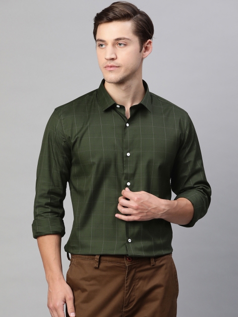 

Louis Philippe Sport Men Green Super Slim Fit Checked Casual Shirt, Olive
