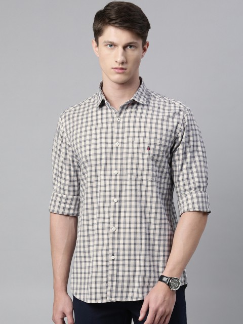 

Louis Philippe Sport Men Off-White & Navy Blue Pure Cotton Slim Fit Checked Casual Shirt