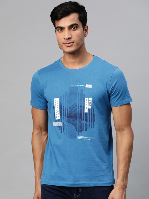 

Louis Philippe Jeans Men Blue Pure Cotton Printed Round Neck T-shirt