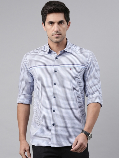 

Louis Philippe Sport Men White & Navy Blue Super Slim Fit Checked Casual Shirt