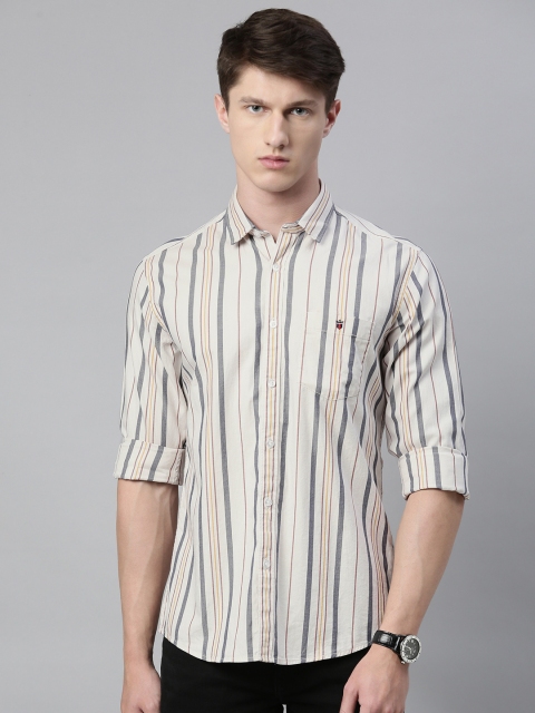 

Louis Philippe Jeans Men White & Navy Blue Slim Fit Striped Casual Shirt
