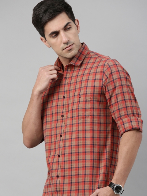 

Louis Philippe Sport Men Orange & Navy Blue Slim Fit Checked Casual Shirt