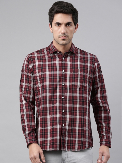 

Louis Philippe Jeans Men Burgundy & White Slim Fit Checked Casual Shirt