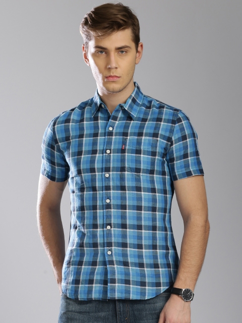 

Levi's Blue Checked Linen Slim Fit Casual Shirt