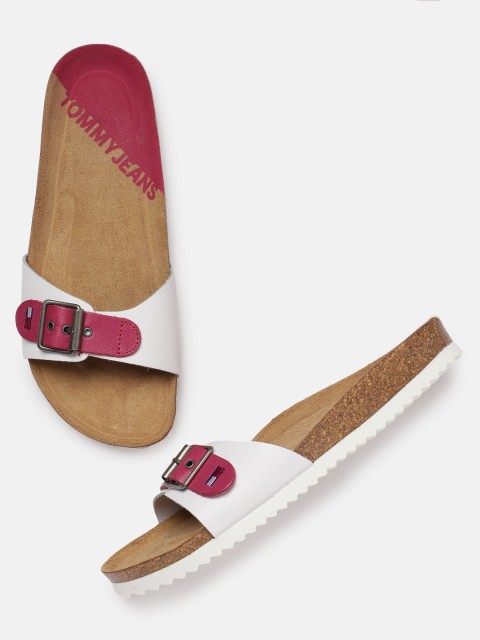 

Tommy Hilfiger Women White & Brown Printed Open Toe Flats