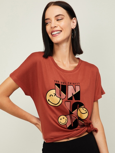 

Smiley World Women Rust Printed Top