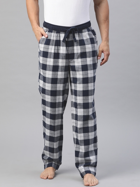

Marks & Spencer Men White & Navy Pure Cotton Checked Lounge Pants