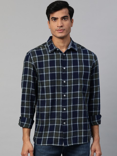 

Marks & Spencer Men Blue & Green Pure Cotton Regular Fit Checked Casual Shirt