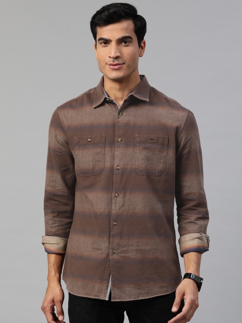 

Marks & Spencer Men Brown & Beige Pure Cotton Striped Casual Shirt