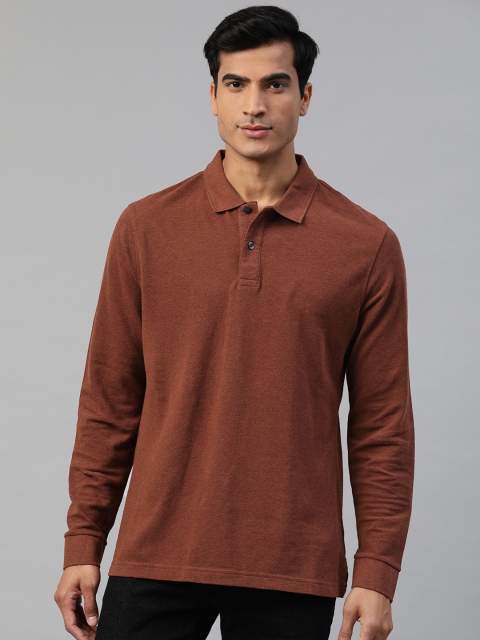 

Marks & Spencer Men Coffee Brown Solid Pure Cotton Polo Collar T-shirt