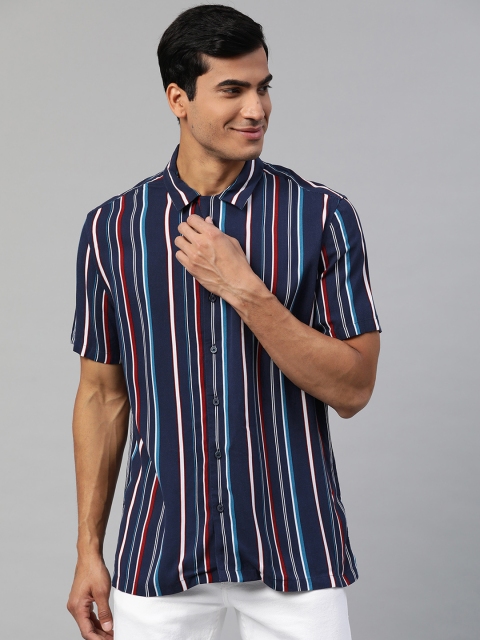 

Marks & Spencer Men Navy Blue & White Regular Fit Striped Casual Shirt