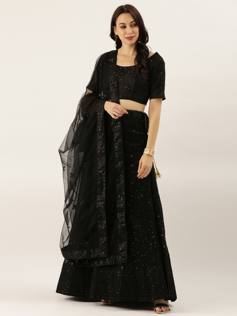 

LADUSAA Black Unstitched Lehenga & Blouse with Dupatta
