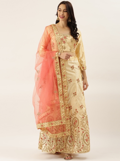 

LADUSAA Beige Ready to Wear Lehenga & Blouse with Dupatta