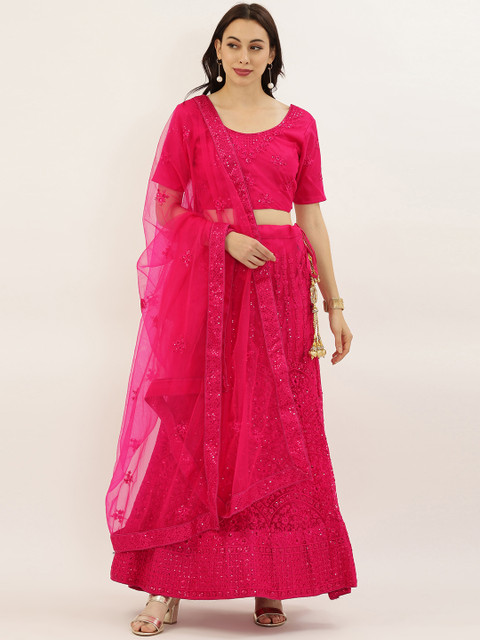 

LADUSAA Women Pink Embroidered Unstitched Lehenga & Semi-Stitched Blouse with Dupatta
