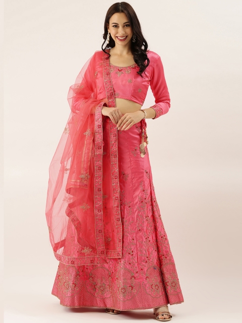 

LADUSAA Pink Semi-Stitched Lehenga & Blouse with Dupatta