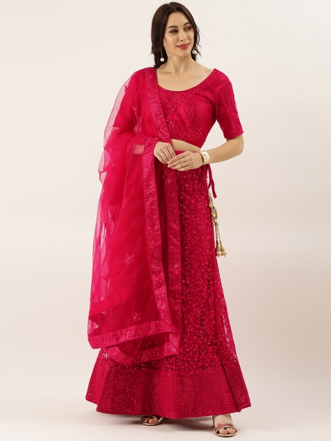 

LADUSAA Pink Embroidered Semi-Stitched Lehenga & Unstitched Blouse with Dupatta