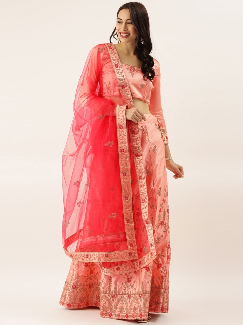 

LADUSAA Peach-Coloured Semi-Stitched Lehenga & Blouse with Dupatta