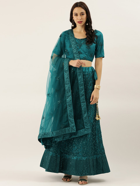 

LADUSAA Turquoise Blue Unstitched Lehenga & Blouse with Dupatta