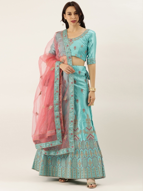 LADUSAA Blue & Gold-Toned Embroidered Unstitched Lehenga & Blouse with Dupatta