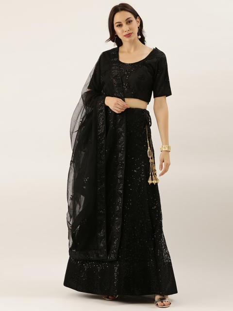 

LADUSAA Black Unstitched Lehenga & Blouse with Dupatta