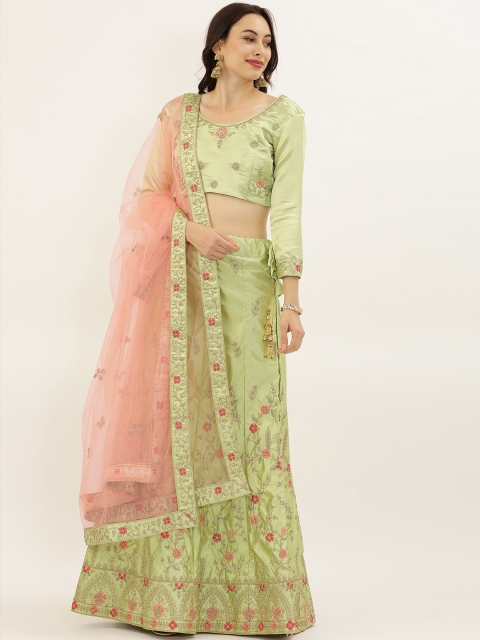 

LADUSAA Green Embroidered Semi-Stitched Lehenga & Unstitched Blouse with Dupatta