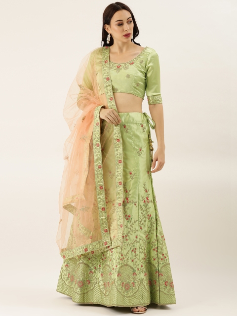 

LADUSAA Green Embroidered Semi-Stitched Lehenga & Unstitched Blouse with Dupatta