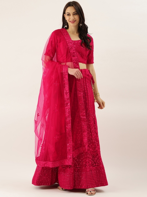 

LADUSAA Pink Embroidered Semi-Stitched Lehenga & Blouse with Dupatta