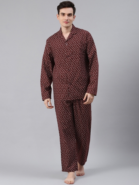 

Marks & Spencer Men Burgundy & White Easy Iron Printed Night suit