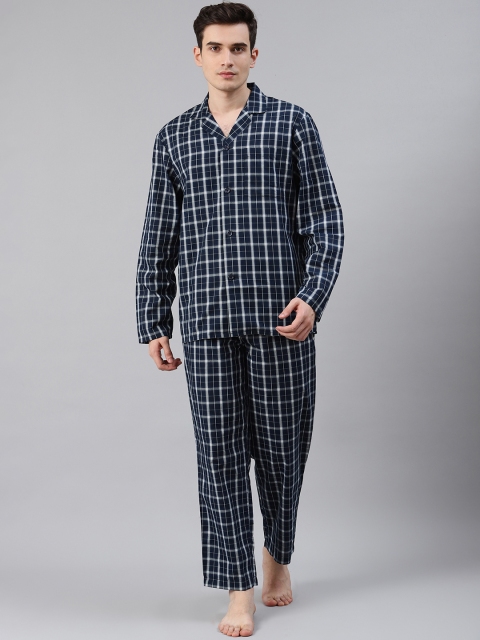 

Marks & Spencer Men Navy Blue & White Checked Night suit