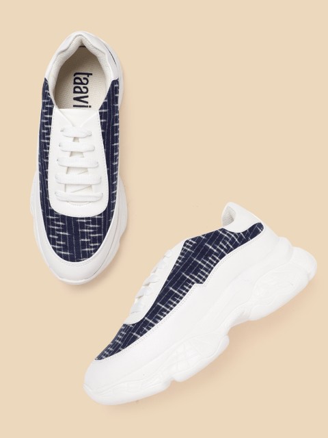 

Taavi Women Navy Blue & White Woven Design Sneakers