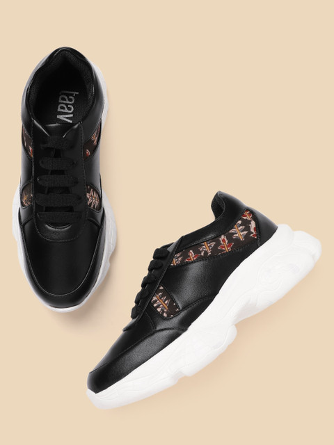 

Taavi Women Black & Brown Printed Handcrafted Flatform Sneakers
