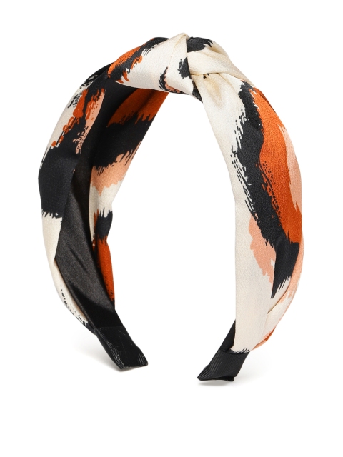 

Accessorize White & Orange Printed Knotted Wide Hairband