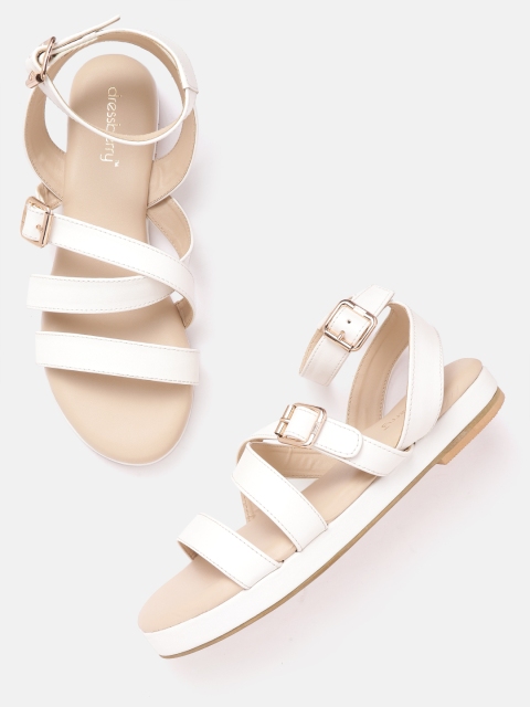 

DressBerry Women White Solid Mid-Top Strappy Open Toe Flats