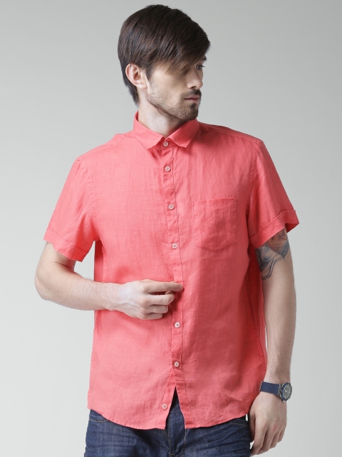 

Celio Coral Pink Pure Linen Smart Casual Sustainable Shirt