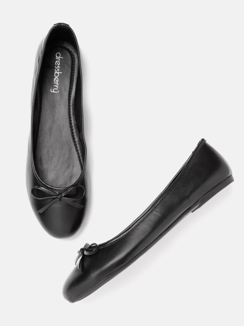 

DressBerry Women Black Solid Ballerinas with Bow Detail