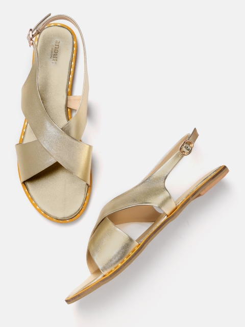 

Anouk Women Gold-Toned Solid Open Toe Flats