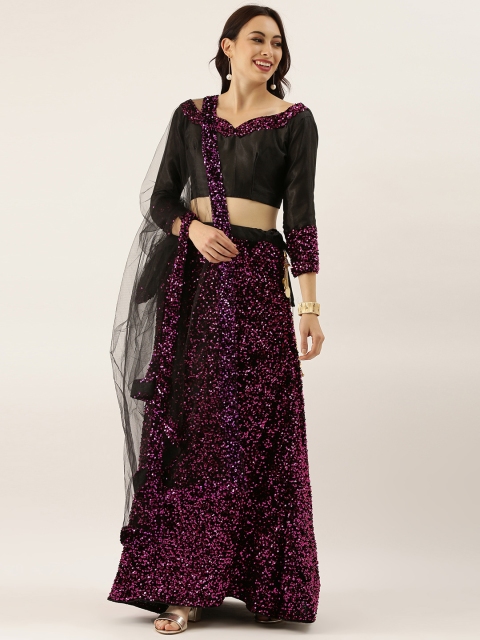 

LADUSAA Violet & Pink Embellished Unstitched Lehenga & Blouse with Dupatta